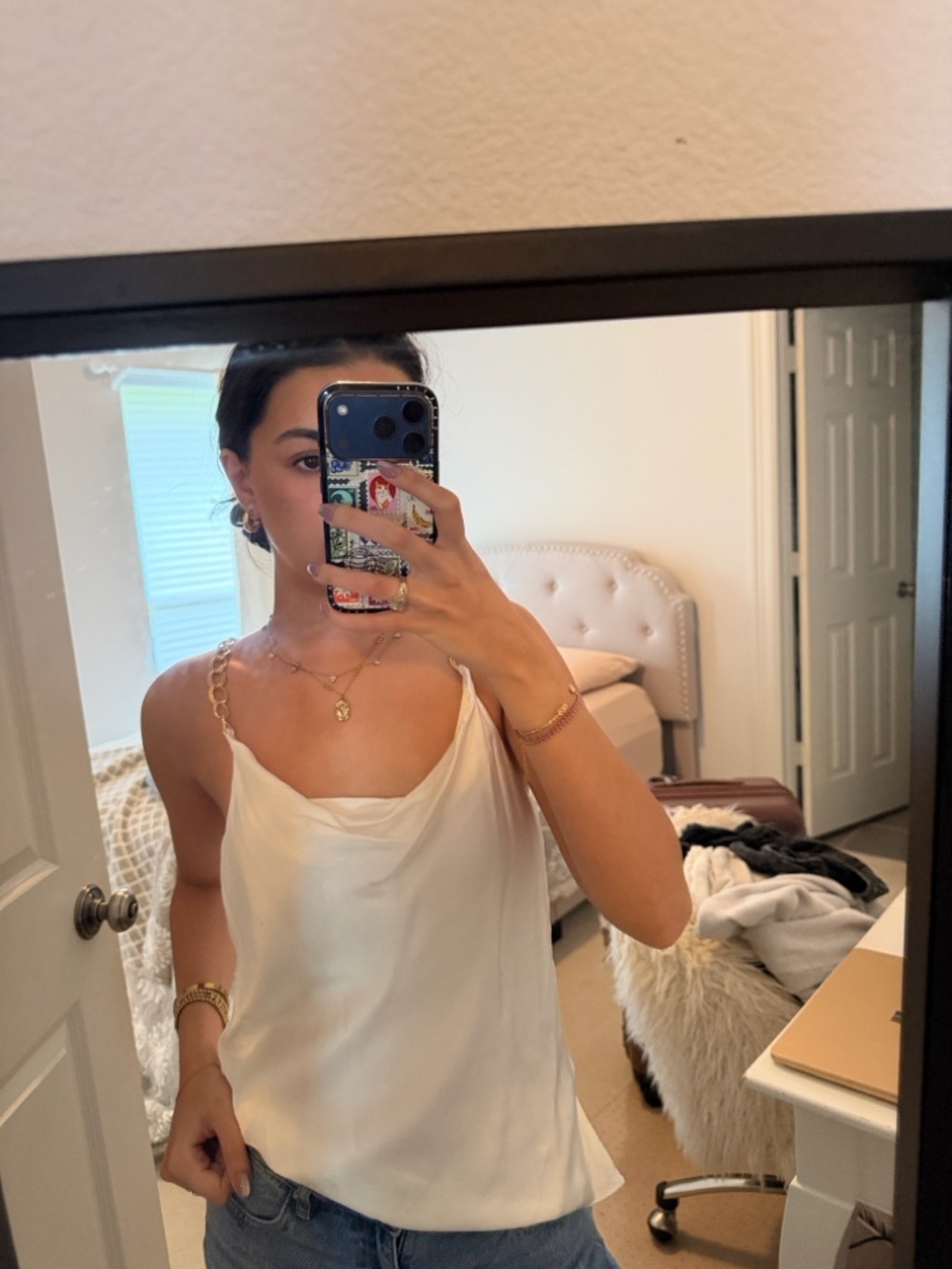 DO+BE Ivory Cowl Neck Camisole with Gold Chain Straps